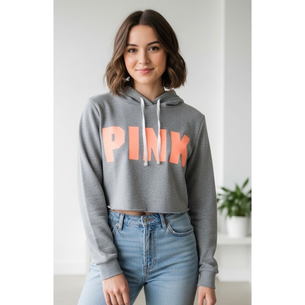 PINK Victoria's Secret Cut off Hooded Sweatshirt Gray Size XS